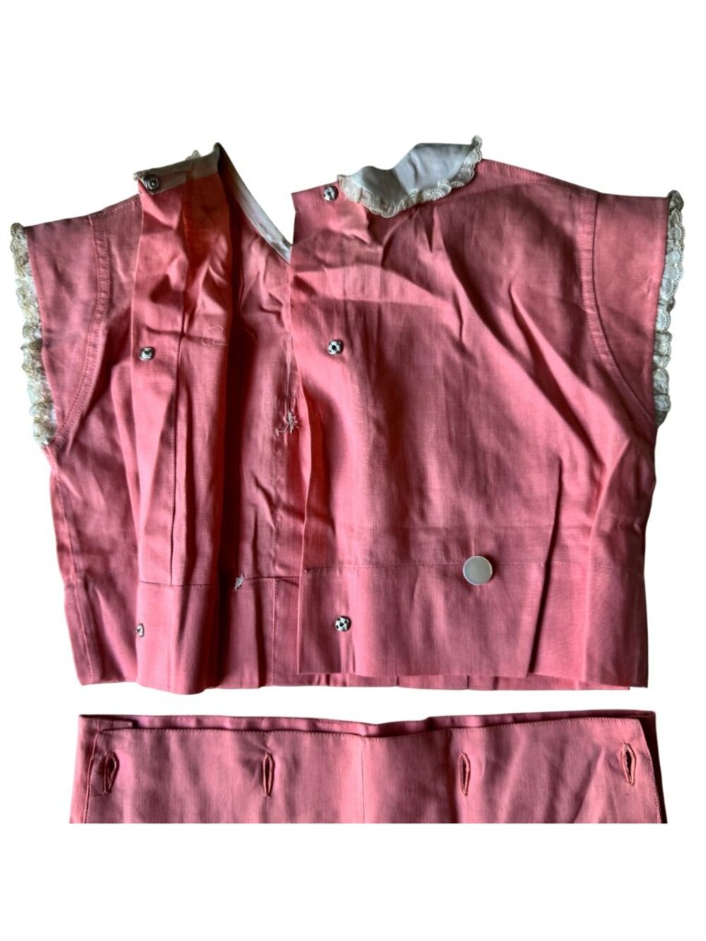 Vintage 1940s Childs Peach Pink Romper Shorts Lace Trim & Buttons 2 Piece - Picture 7 of 15